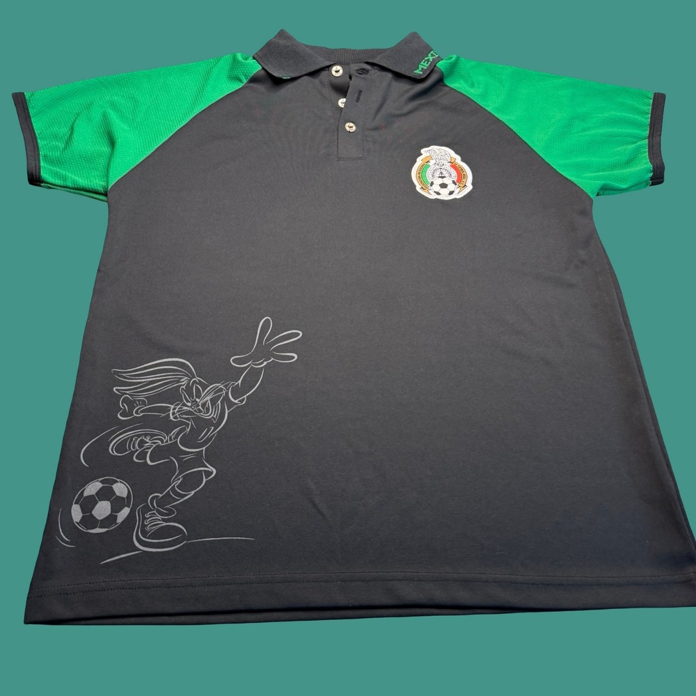 Mexico National Team Bugs Bunny Polo Shirt Black Green Looney Tunes 2009 Soccer